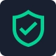 Green shield icon with a checkmark signifying compliance and security.