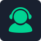 Green customer service representative icon with a headset.