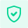 Green shield icon containing a checkmark, representing advanced safety protection, system reliability, and secure operation.