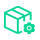 Green line icon illustrating a shipping box next to a gear symbol, representing logistics delivery and technical commissioning support.