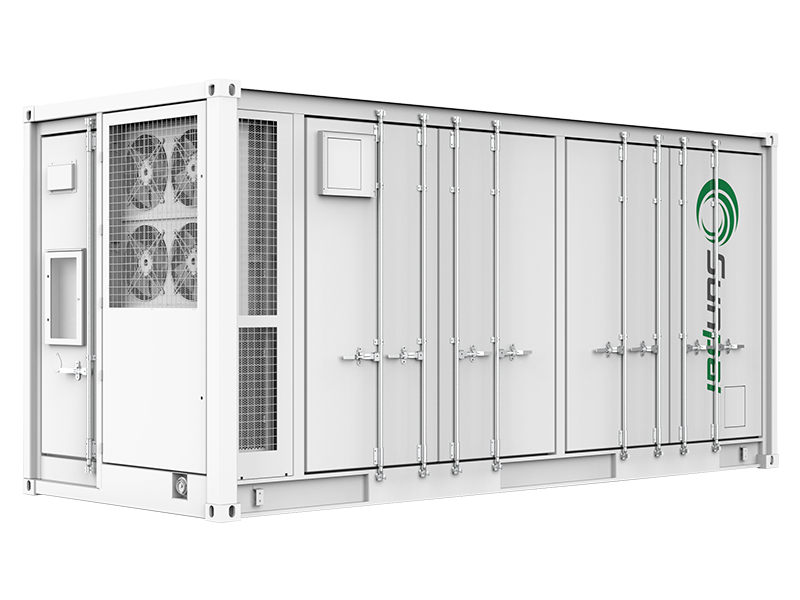Sunpal ECO-B20FT5015LP-2N white 20ft containerized battery energy storage system (BESS) unit featuring integrated cooling fans.