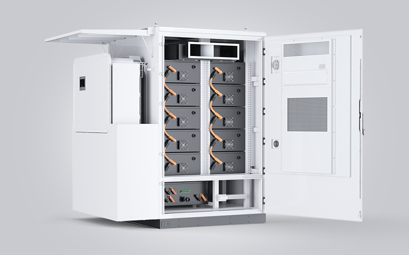 Rear open view of the Sunpal ECO-B241WP-2H battery cabinet, highlighting high-voltage orange power cabling, integrated cooling fans, and connection interfaces.