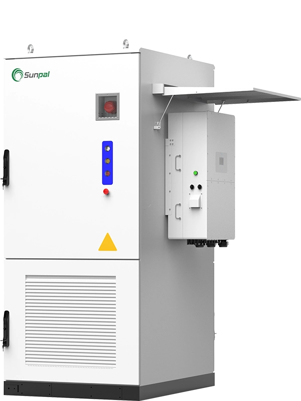 SUNPAL ESS ECO-B261LP-2H liquid-cooled energy storage cabinet with side-mounted inverter enclosure and protective canopy.