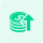Green stacked coin icon with an upward-pointing arrow, representing rising energy expenses during facility expansion and production scaling.