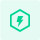 Green hexagonal icon featuring a lightning bolt symbol, representing superior energy conversion efficiency and low power loss.