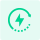 Green icon showing a lightning bolt inside a circular meter loop, representing optimized energy efficiency and reduced auxiliary power use.