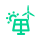 Green icon displaying a solar panel, sun, and wind turbine, representing integrated support for renewable generation and commercial & industrial loads.